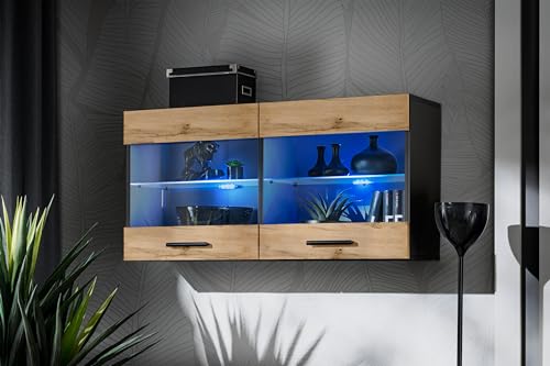 Komodee, Vitrine Schrank Savona, Wotan/Schwarz, Breite 100cm x Höhe 50cm x...
