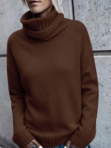 Image of FISACE Womens Oversized Turtleneck Pullover Sweater Cable Knit Sweater Tops | Long Sleeve,Slouchy,Fall,Winter,Lightweight,Loose,Trendy,Casual,Sexy