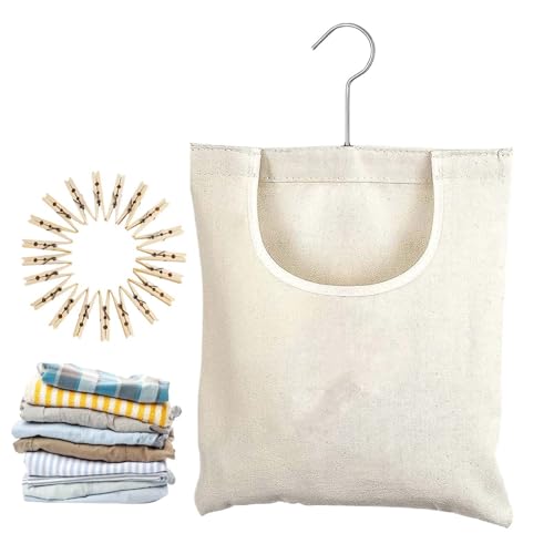 Bolsa para Pinzas de Ropa Exterior | Saco De Pinzas De Lona Con Gancho,Organizador de Colada Giratorio 360° con Ancha para Jardín Balcón Terraza Dormitorio