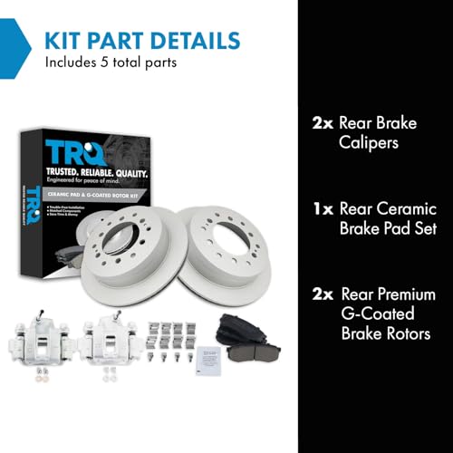 Image of TRQ Rear Brake Pad and Rotor Set Ceramic Coated Rotors Calipers