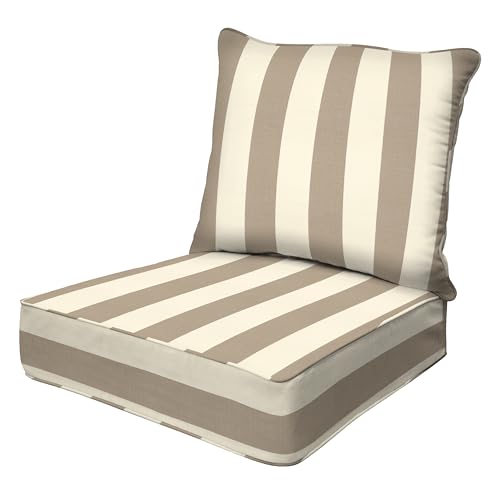 Honeycomb Outdoor Heritage Deep Seat, 25 x 26, Cabana Stripe Tan Chair Cushion with Removable Cover, for Patio Furniture