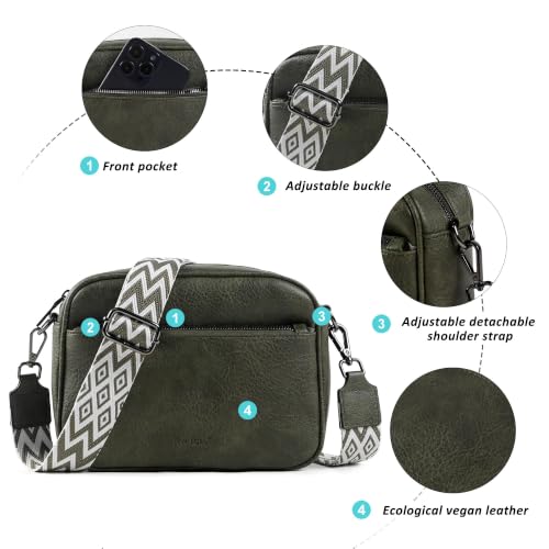Image of TANTOMI Crossbody Bags for Women Trendy,Vegan Leather Crossbody Purses for Women Small Shoulder Bag Handbags with Wide Strap (Dark Green)