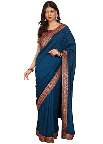 Dupion Silk Saree With Rich Border and Unstitched Brocade Blouse