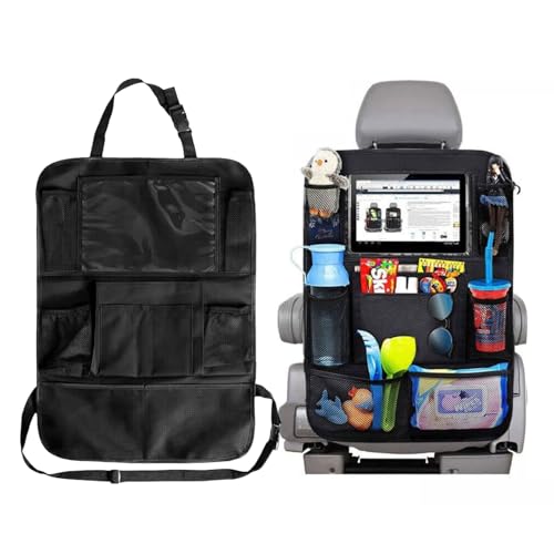 YHTCC Waterproof Car Back Seat Organiser with Tablet Holder, 40x60cm Foldable Durable Storage Bag for Travel, Car Organiser Back Seat for Kids, Multi-Pocket Universal Back Seat Protector（Black