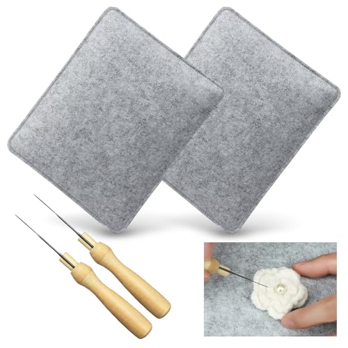 2 Stück Unterlage Zum Filzen Trockenfilzen，Wolle Unterlage, Filzen Starterset Trockenfilzen, mit Filznadelhalter und Filznadeln, für Starter Wollfilz Werkzeugset