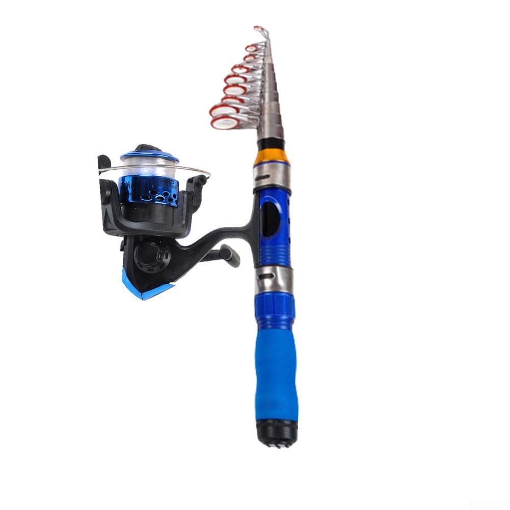 Telescopic Fishing Rod Kit with Reel for combo Carbon Fiber Pole for Travel Freshwater Saltwater Surf Stalking Pike 1M to 2.(Blue 230M Set)