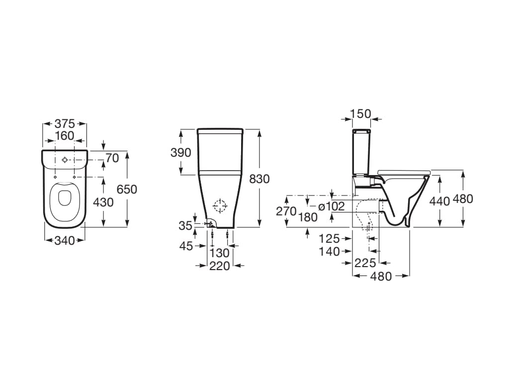 Roca A3421AC000 Rimless - Taza altura confort adosada a pared con salida dual para inodoro de tanque bajo, incluye codo de evacuación y juego de fijación, no incluye cisterna y asiento, color blanco