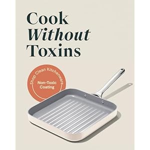 Caraway square grill pan 11 grill pan non stick ceramic coated non toxic ptfe pfoa free oven safe compatible with all stovetops cream  urban country home decor