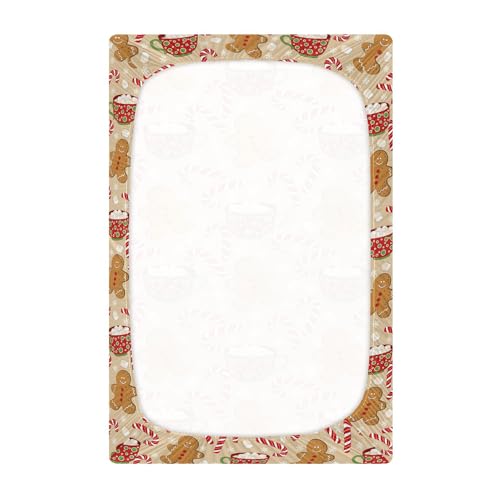 Image of Cute Christmas Gingerbread Man Crib Sheets Soft Breathable Fitted Baby Crib Sheets Mattress Cover for Girl Boys, 52 inch x 28 inch x 9 inch