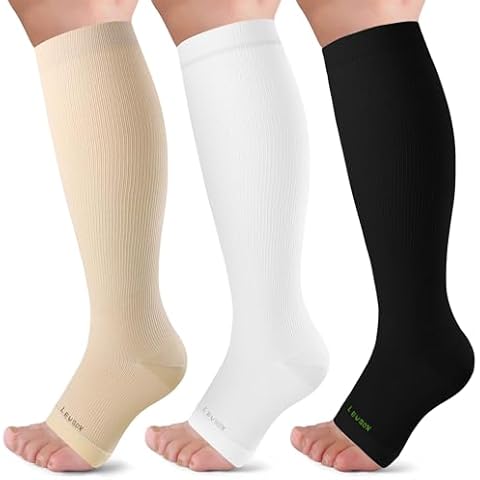 LEVSOX Open Toe Compression Socks for Women & Men 20-30mmHg Toeless Sock Knee High Support Stockings for Nurses Pregnant Cover