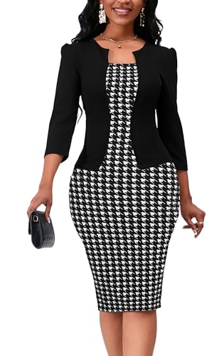 Yajedo Women's Reto Bodycon Midi Dresses 3/4 Sleeve Church Wear to Work Business Pencil Dress