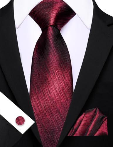 Image of Barry.Wang Tie Sets for Men Silk Stripe Necktie Woven Checkered Handkerchief Cufflinks Formal Business Wedding