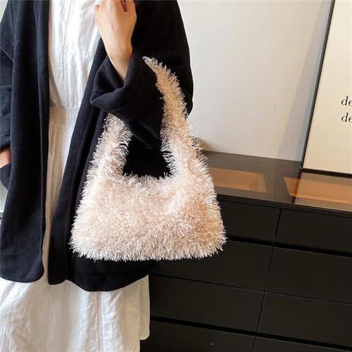 Image of Fluffy Shoulder Hobo Bag Handbag and Purse Women Y2K Fuzzy Soft Plush Underarm Tote Bag