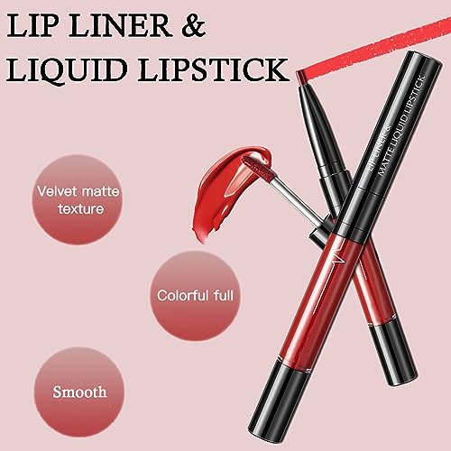 Lip Liner and Lipstick Set, Lip Gloss Lip Liner 2-in-1, Matte Liquid Lipstick Highly Pigmented Waterproof Lipgloss, Up to 12 Hour Wear, Non-Stick Cup Lip Gloss & Lip Line Pencil Set For Women - Image 3