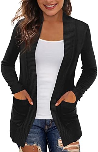REDHOTYPE Womens Cardigans with Pockets Lightweight Open Front Black Cardigan for Women, XL