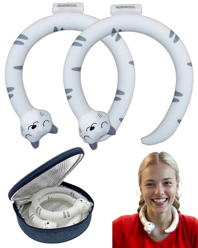 2 Pack Neck Cooling Tube with Insulated Bag - Reusable Ice Ring Neck Cooler Indoor Outdoor - Wearable Cooling Wrap - Relief for Summer and Hot Flashes - Ice Ring Freezes Under 64℉(2Cat)