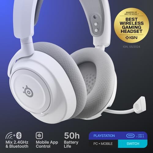 Image of SteelSeries Arctis Nova 7P Wireless Gen 2 Gaming Headset - Real-Time App Control, 50+ HR Play, Neodymium Magnetic Drivers, Mix 2.4GHz /Bluetooth, PS5, PS4, PC, Switch 1 /2, Mobile - White