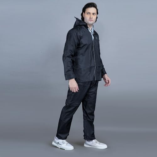 Image of VARSHA - Basic Reversible Rain Coat for Men, Men's Raincoat with Adjustable Hood, Heavy-Duty Zip & Button Closure,Buy Portable Waterproof Rainwear Suit for Bike.(NX)