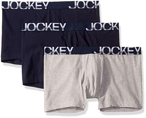 Jockey Men's Cotton Low Rise Stretch No Ride Boxer Brief 3-Pack True Navy/Grey Heather/True Navy Boxer Briefs LG