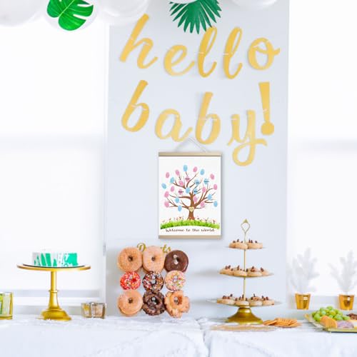 Image of Gender Reveal Decorations Fingerprint Tree Canvas Paintings Decor Gifts Ideas - Baby Party Supplies - Boy and Girl Gender Guess Game - Thumbprint Hanging Paintings