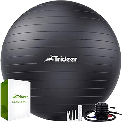 Trideer Extra Thick Yoga Ball Exercise Ball, 5 Sizes Ball Chair, Heavy Duty Swiss Ball for Balance, Stability, Pregnancy and Physical Therapy, Quick Pump Included (Black, L (58-65cm)) Cover