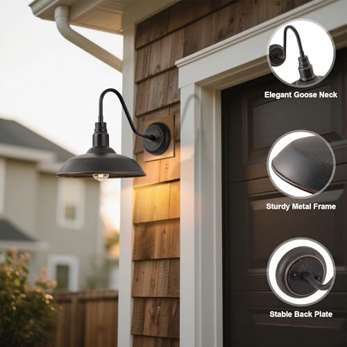 Image of 14in Outdoor Gooseneck Barn Light for Garage, 2 Pack Bronze Exterior Wall Lights Fixture for Porch, Outside Farmhouse Wall Sconce for Patio, Cabin, Entryway