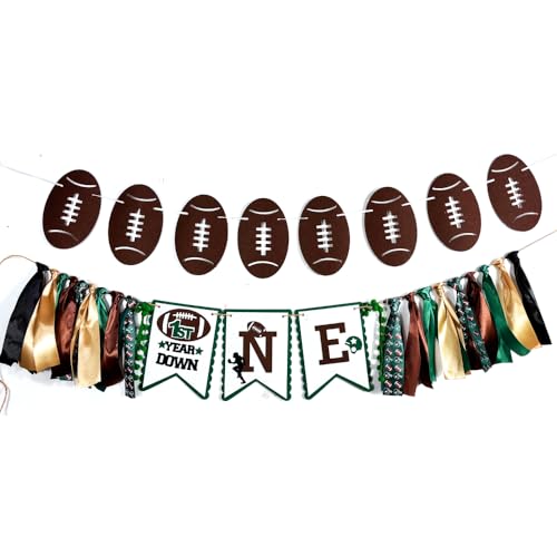 NSDTINYT First Year Down Football Highchair Banner,1st Birthday Highchair Banner Boy,photo Prop Football Party Decor, Green