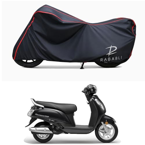 Image of Waterproof Bike Body Cover Compatible for | Suzuki Access 125 New CBS | Taffeta Fabric, Red Piping Design, Bottom Elastic Fit | Dustproof, Sun UV & Rain Protection for All Bikes
