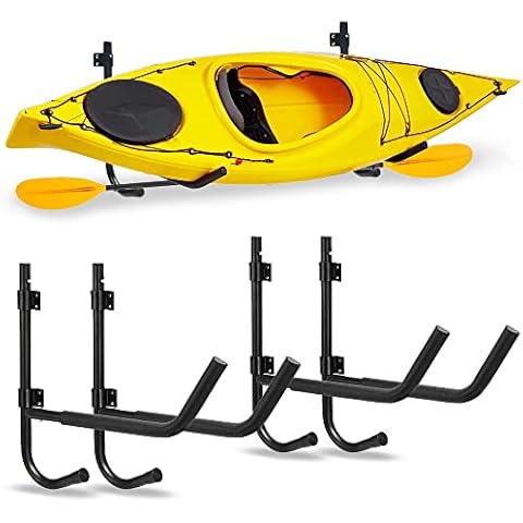 FOXCID Heavy Duty Steel Kayak Wall Rack for 100-Pound Kayak | Ladder Wall Mount Folding Storage Rack fit Indoor Outdoor Storage Kayak, Surfboard and Sailing 2 Pairs Cover