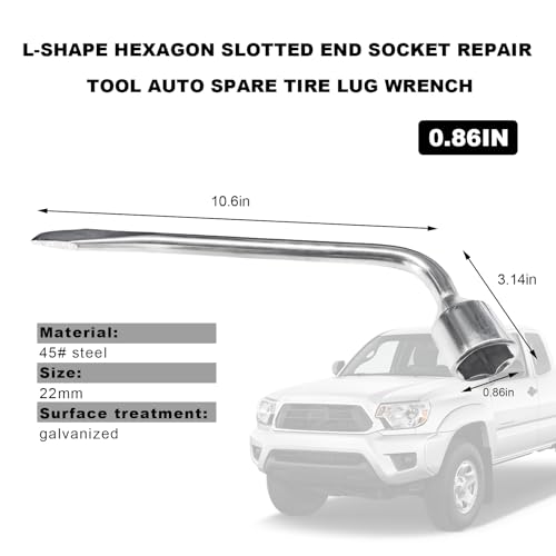 Image of Car Spare Tire Wrench, 22mm L Type Slotted End Socket Repair Tool for Jack, Carbon Steel Hexagon Auto Spare Tire Lug Wrench Tire Replacement Tool for Car, Car Accessories