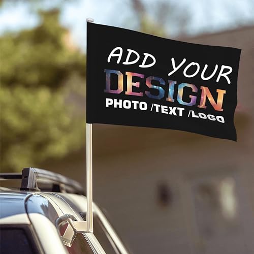 buxvhre Custom Car Flag Personalized Universal Car Flags Add Photo Logo Text Window Flag Mini Car Decor Flag Banner for Car Decoration Patriotic Sports Events Parades, Black