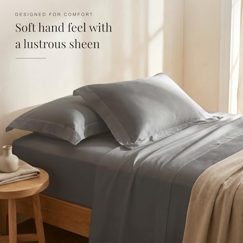 Image of Huesland 300 TC Premium 100% Pure Cotton Luxe Soft Touch King Size Bedsheet Cotton with 2 Pillow Covers | Steel Grey | 108 x 108 Inches