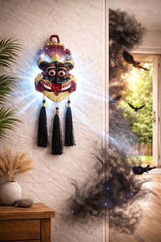 Image of LABHCART Metal Narsingh Kirtimukha Mask Wall Hanging, Evil Eye Protection, Nazar Battu with Black Tassels, Home and Office Decor