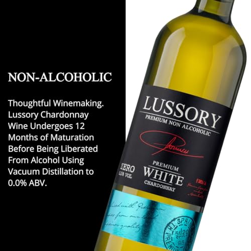 Image of Lussory Premium Chardonnay Alcohol Removed 0.0% Dealcoholized Non Alcoholic White Wine From Spain, Low Calories, Low Sugar, Halal Certified (750ml, 6 Bottles)