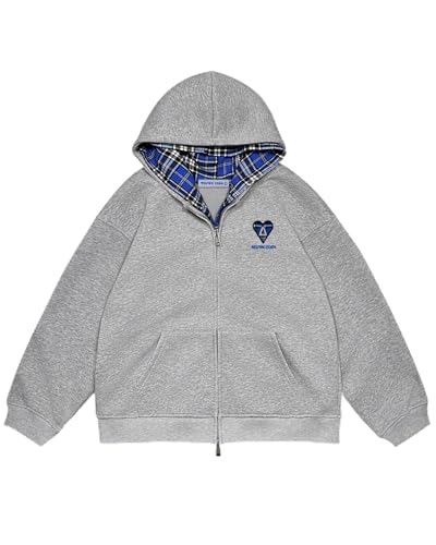Aelfric Eden Plaid Double Layer Zip Up Hoodie Y2K Hooded Casual