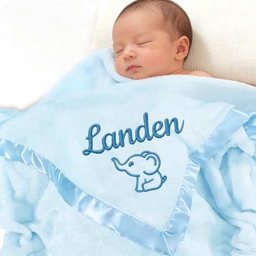 Personalized Baby Blanket with Embroidered Name Custom Baby Receiving Blankets Soft Fleece Toddler Blanket for Newborn Baby Boy Shower Gifts -36 x 36