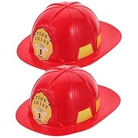minkissy Firefighter Helmet 2pcs Fireman Hat Red Fire Chief Helmet Fancy Dress Up Cosplay Accessory Role Play Party Costume Prop