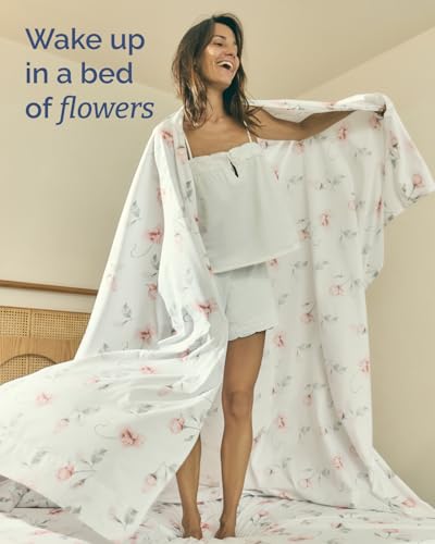 Image of Full 4 Piece Boho Botanical Floral Sheet Set - Soft & Cooling - Rosebud