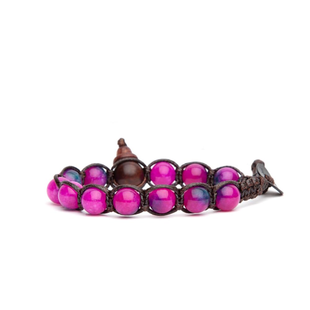 Bracciale Originale Tibetano | Pietra Naturale Rose Dream Stone | colore fucsia e viola | Unisex Misura regolabile | Fatto a Mano e Benedetto dai Monaci Tibetani