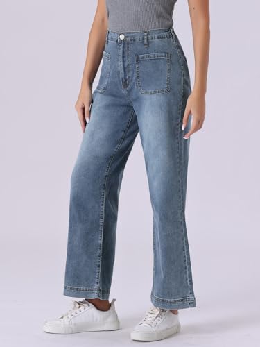 Allegra K Wide Leg Jeans for Women's High Waisted Stretchy Straight Leg Jeans Buttoned Loose Denim Pants4