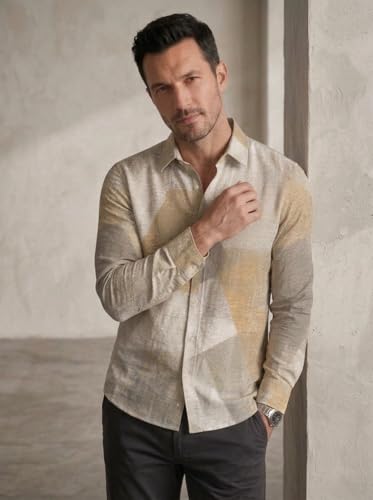 Image of Foomer Brown Solid Self Design Opaque Party Shirts