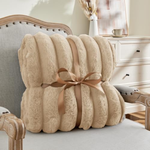 Image of BEDELITE Faux Fur Throw Blanket for Couch, 770GSM, 50 inch x 60 inch, Linen