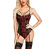 BESDEL Dames kant bodysuit teddy lingerie sexy babydoll chemise met jarretelgordel zwart S –XXL