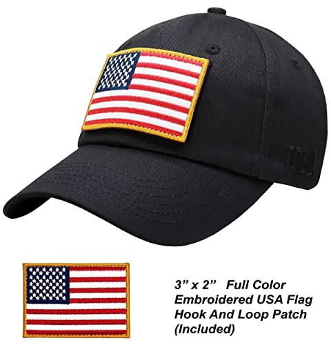 Image of Antourage American Flag Unisex Baseball Hat for Men and Women | USA Flag Mesh Snapback Flat Visor Cap + 2 Patriotic Patches