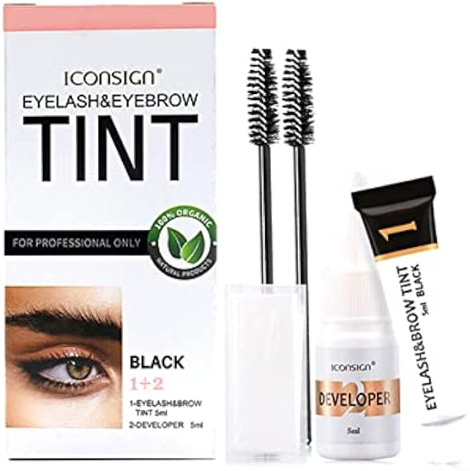 Black Tint Kit 2 in 1, Professional Semi-Permanent Eyelash & Eyebrow Kit, Lasting for 6 Weeks DIY Hair Dying for Salon Home Use 7ml (Black)
