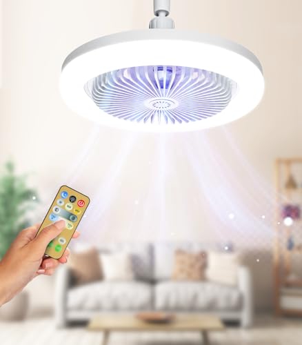 Alljia Ceiling Fans with Lights and Remote, Ceiling Light with Fan 3 Color Dimmable E27, 1/2/4h Timing and 3 Speeds Quiet Ceiling Fan for Living Room, Bedroom, Kitchen, Laundry Room and Kids Room
