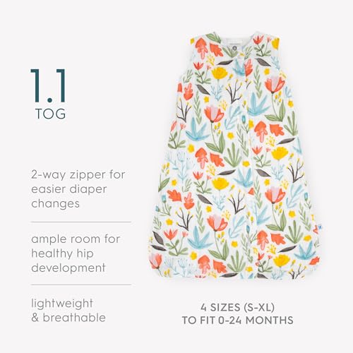 Image of Little Unicorn 0-6 Month Premium Muslin Sleep Sack 1.1 TOG | Soft & Breathable Muslin Cotton for safer sleep | 2 way zipper (Meadow)