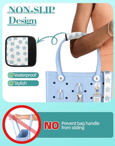 Bag Strap Charms Crossbody for Bogg Bag Accessories - Shoulder Strap Neoprene Luggage Handle Wrap for Suitcase & 2 Key Holders Blue Flower3