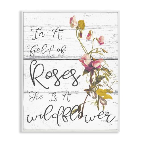 Wildflower Cursive Typography Floral, 11 x 14 Inch Framed Giclée Print