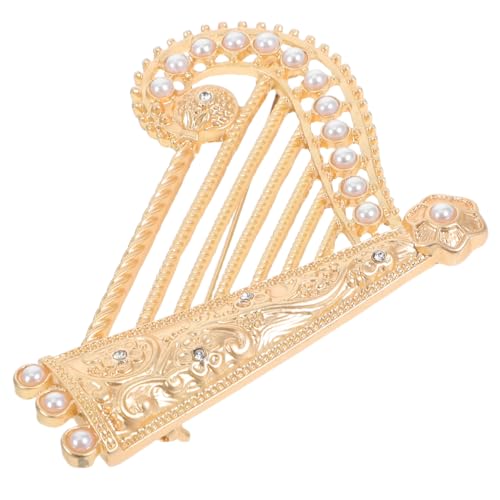 Image of CALLARON Rhinestones Brooch Pin - Elegant Gold Harp Brooch for Women, Vintage Instrument Cltohes Pin, Metal Musical Instrument Lapel Pin, Evening Dress Jewelry Hat Pin Accessory